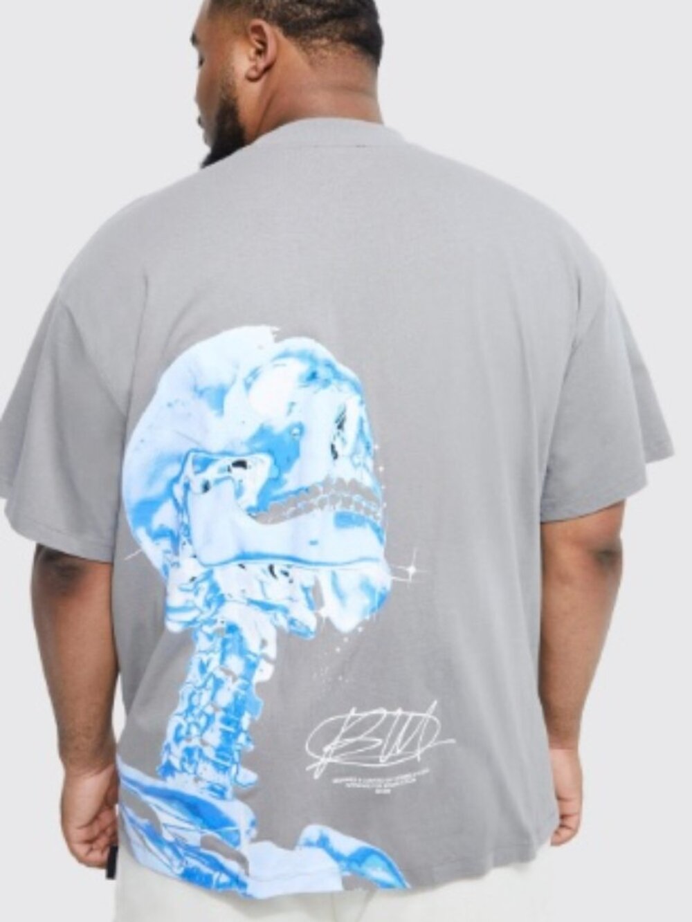 BoohooMAN Oversized Extended Neck Skull Graphic Tee Gray Streetwear Shirt 3XL